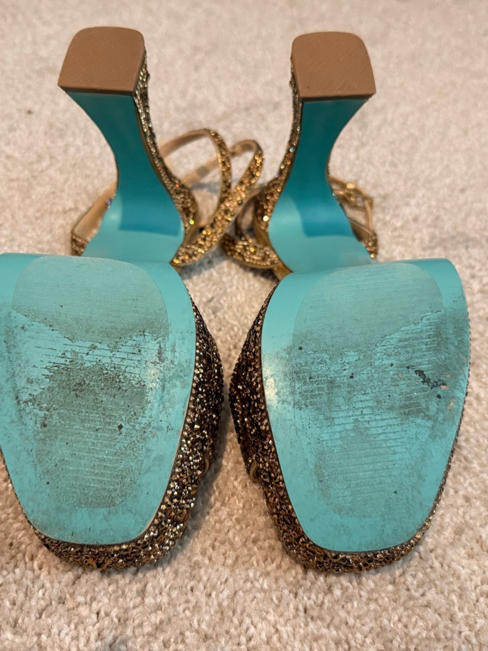 Betsey Johnson Gold Glitter Platform Slingback Heels - Picture 5 of 5